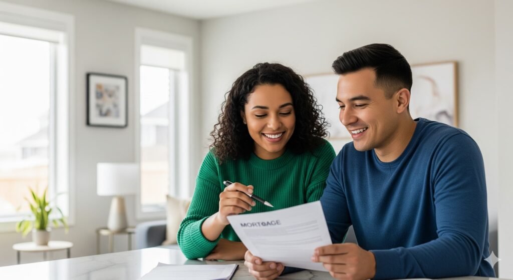 A couple reviews their **mortgage pre-approval in Canada** with their Oakville broker from NorthLight Mortgages.