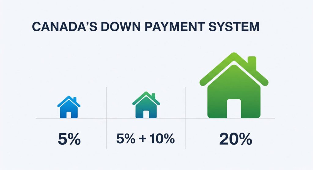 An infographic chart explaining the tiered structure of the minimum down payment in Canada for different home prices.